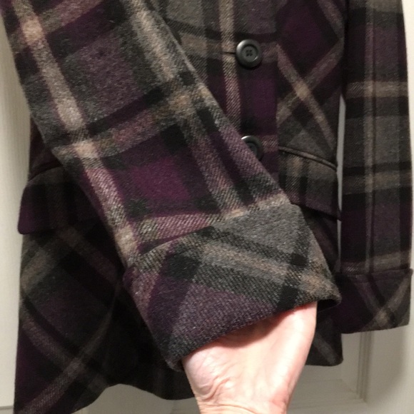 Moda International Wool Blend Purple Grey Plaid Tartan Winter Peacoat Women's XS - Picture 10 of 16